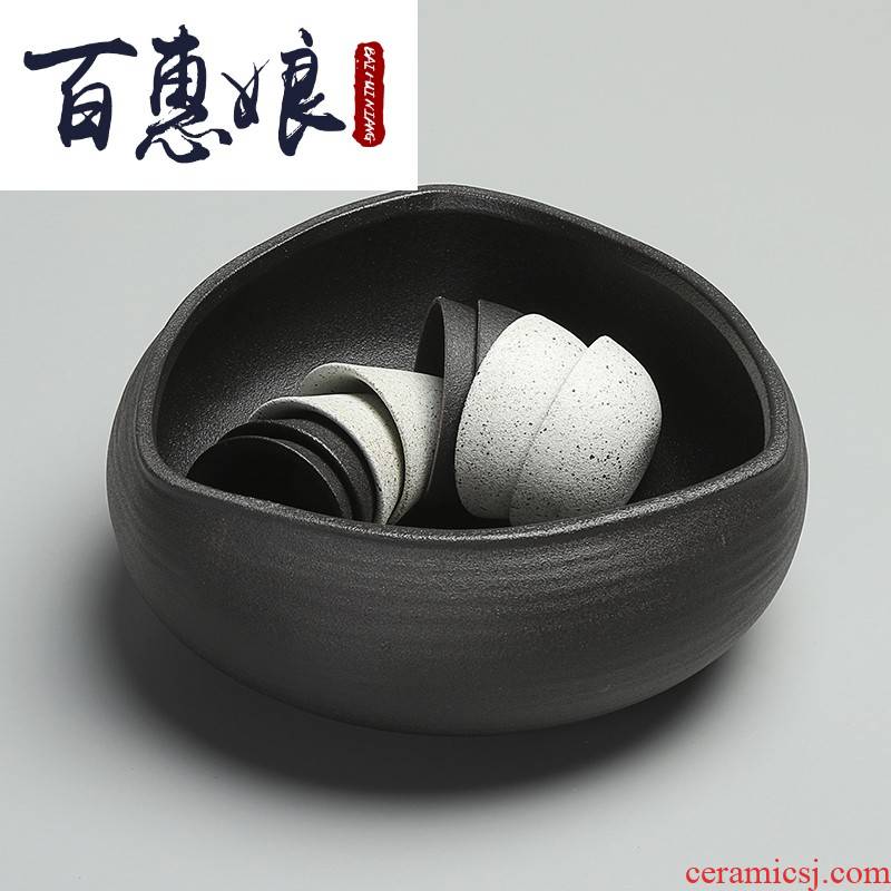 (niang ceramic to build water bowl type restoring ancient ways of tea to wash to wash in hot coarse pottery urn, black pottery cup move kunfu tea