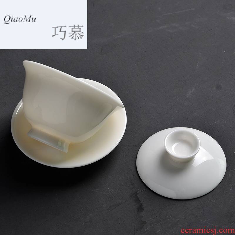 Qiao mu kung fu tureen to use large tea cups dehua white porcelain ceramic tea bowl three use hand grasp pot of tea