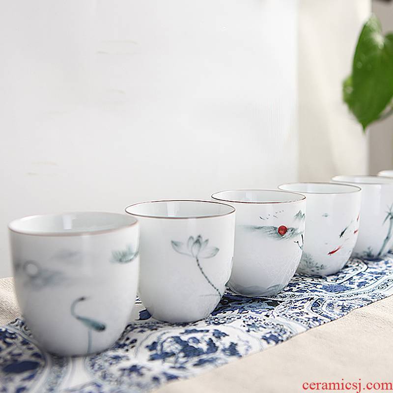 Hand - made the master sample tea cup cup white porcelain single single CPU high - grade large small kung fu tea cups of jingdezhen