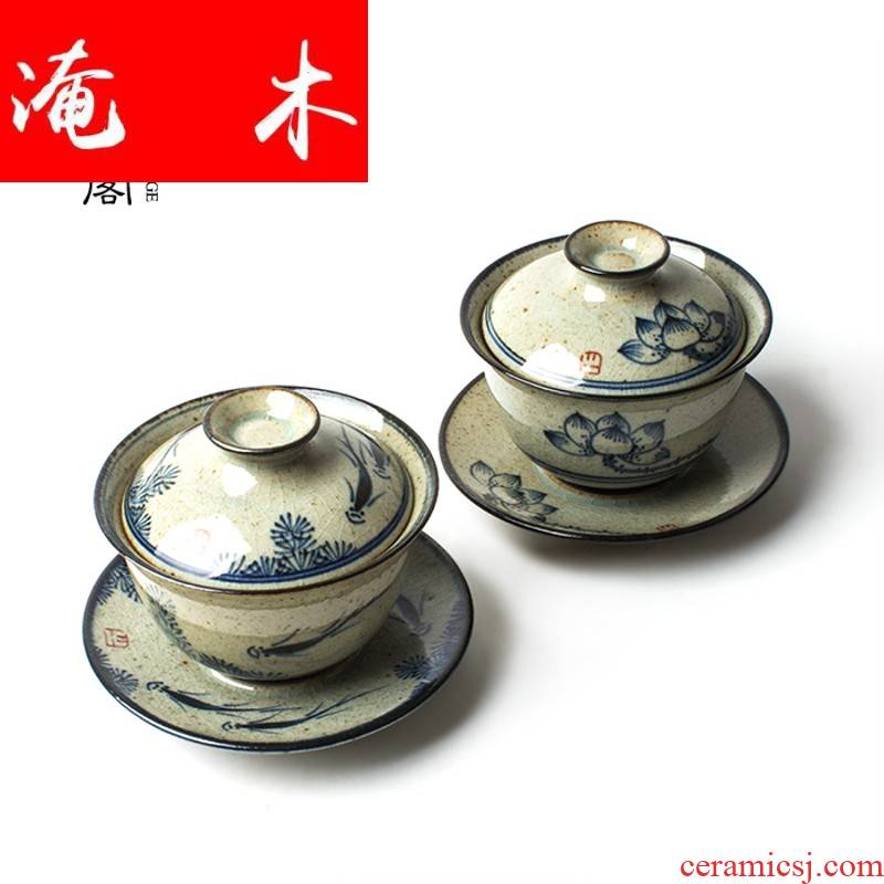 Submerged wood hand - made porcelain of jingdezhen system only three tureen all hand antique tureen lid cup kung fu tea bowl