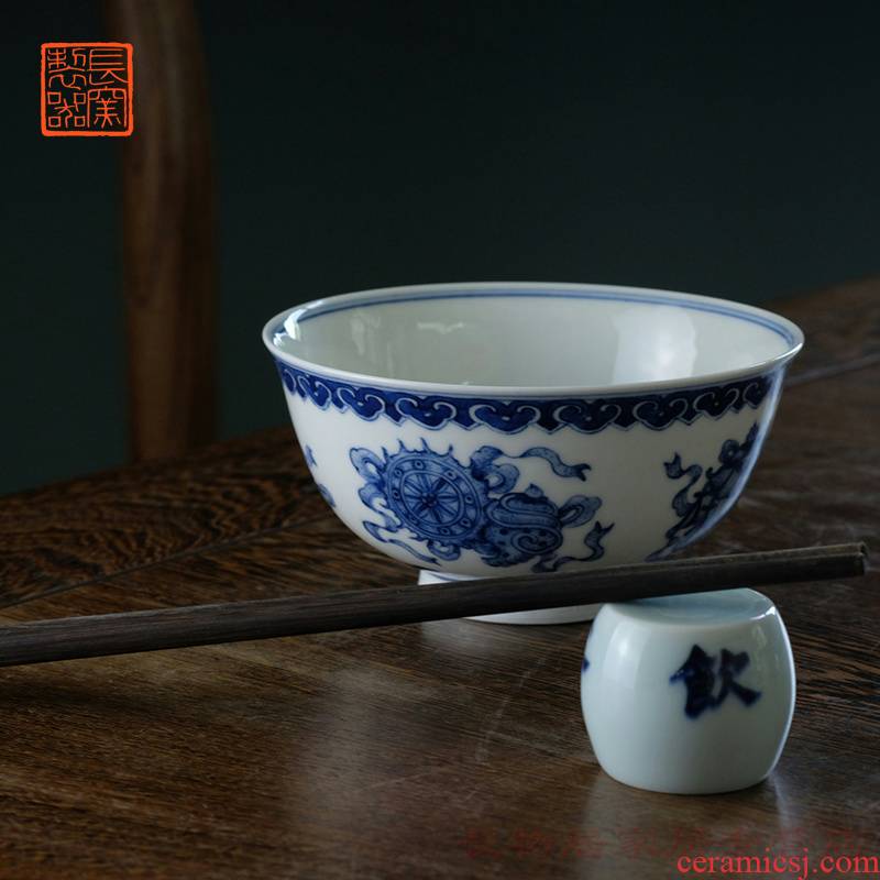 Long up controller offered home - cooked hand - made jingdezhen blue and white sweet grain use archaize ceramic bowl in household hot dishes