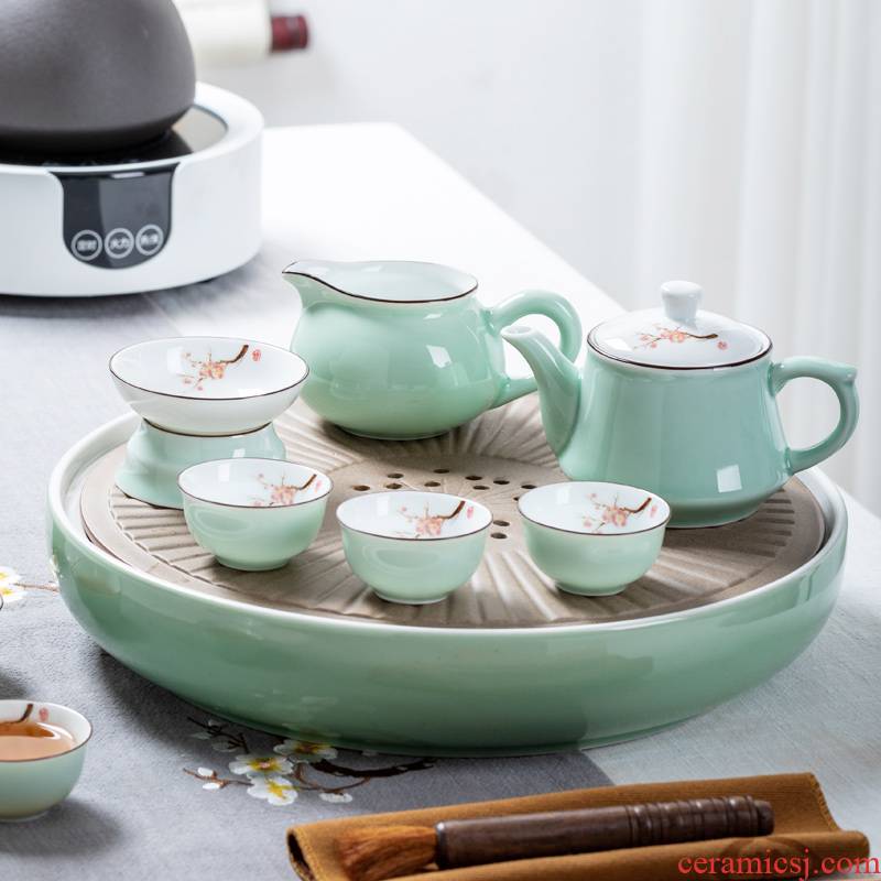 Kung fu tea set suits for domestic high - grade office tea tea tray lid composite ceramic bowl of tea cups ship small sets