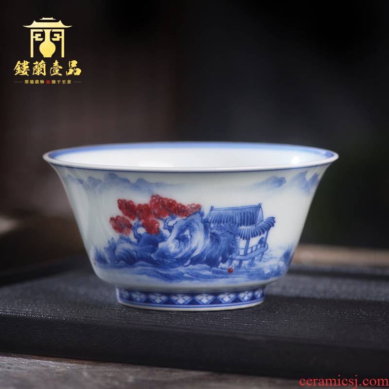 All hand - made porcelain of jingdezhen ceramics youligong landscape master cup personal kung fu tea set single cup tea cups
