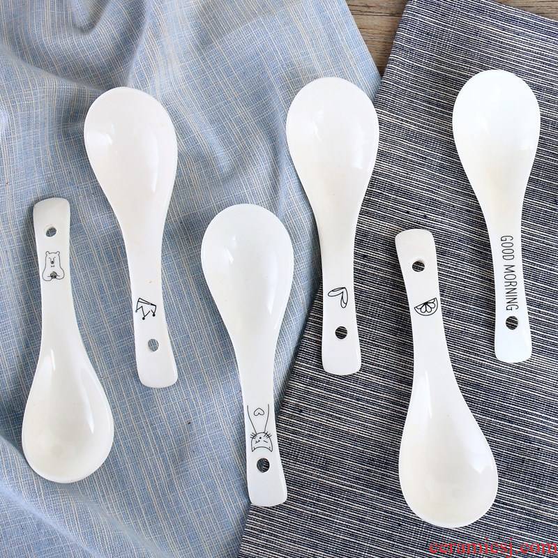 Small delicate porcelain run son Small creative ceramic spoon ipads porcelain rice ladle cartoon Small spoon, microwave tableware household
