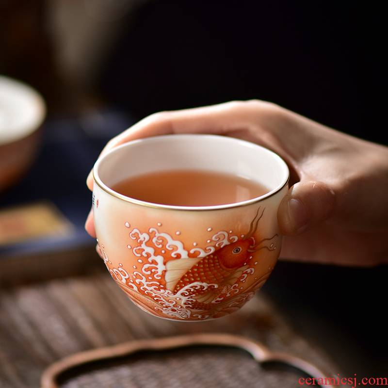 Alum red paint master CPU high - end jingdezhen manual led gifts ceramic dragon cylinder cups large sample tea cup