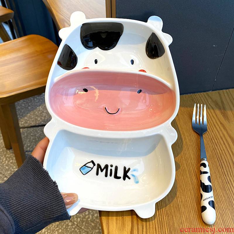Express cartoon cow baby tableware ceramic plate domestic creative children rice dish plate frame plates for breakfast