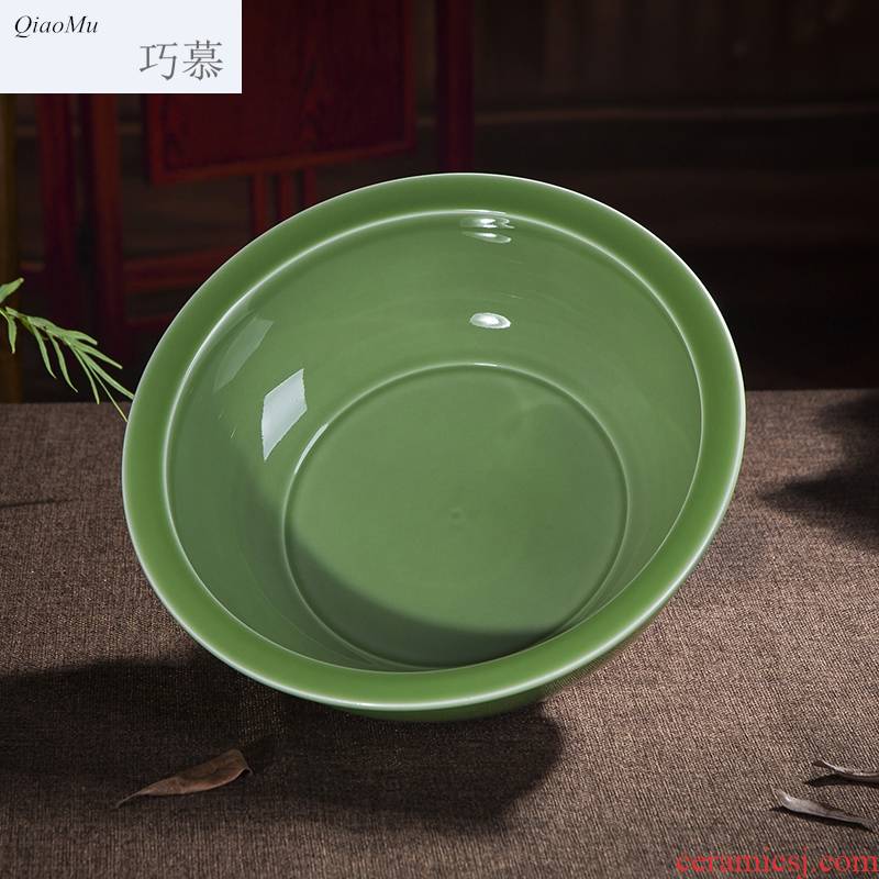 Qiao mu of jingdezhen ceramics and basin basin that wash a face knead face basin of pickled fish, boiled fish high temperature increasing green by hand