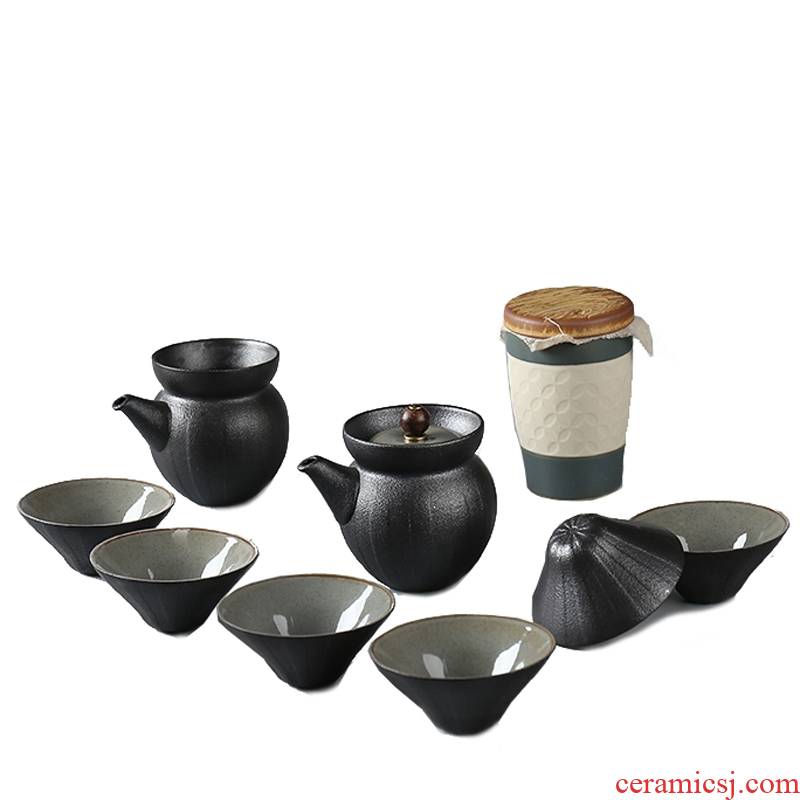 Qiao mu tea set suit of black vintage Japanese clay kung fu tea set a complete set of the teapot tea cup tea pot