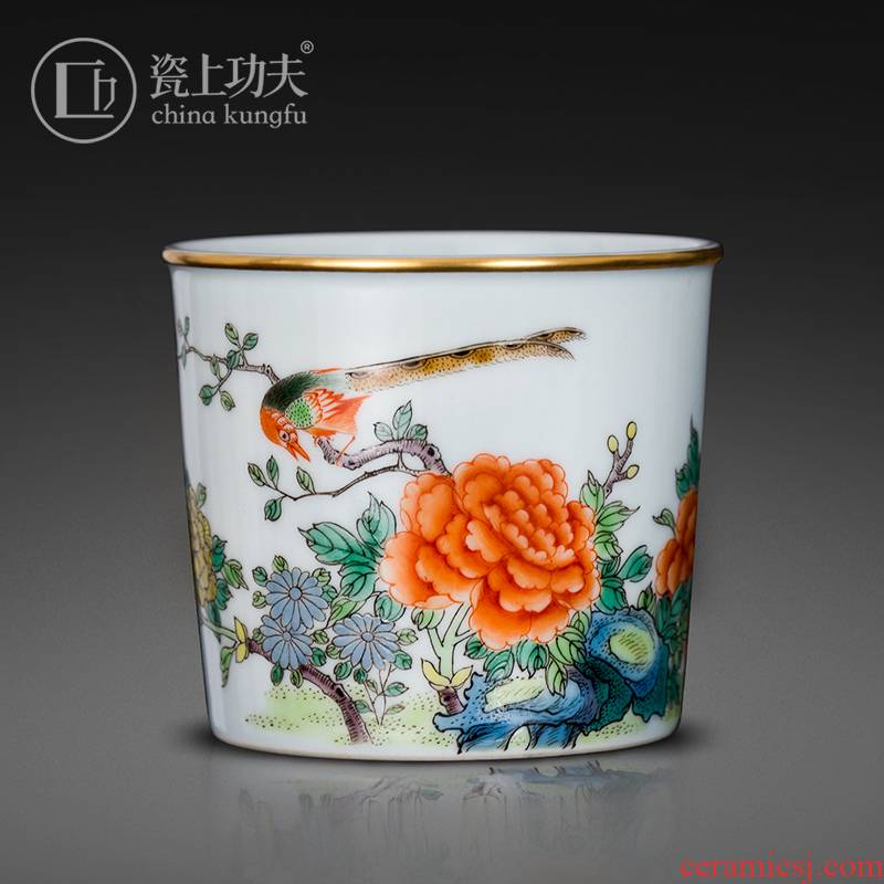 Porcelain hand made peony flowers and birds on the kung fu master cup of jingdezhen ceramic cups kung fu tea set single cup sample tea cup