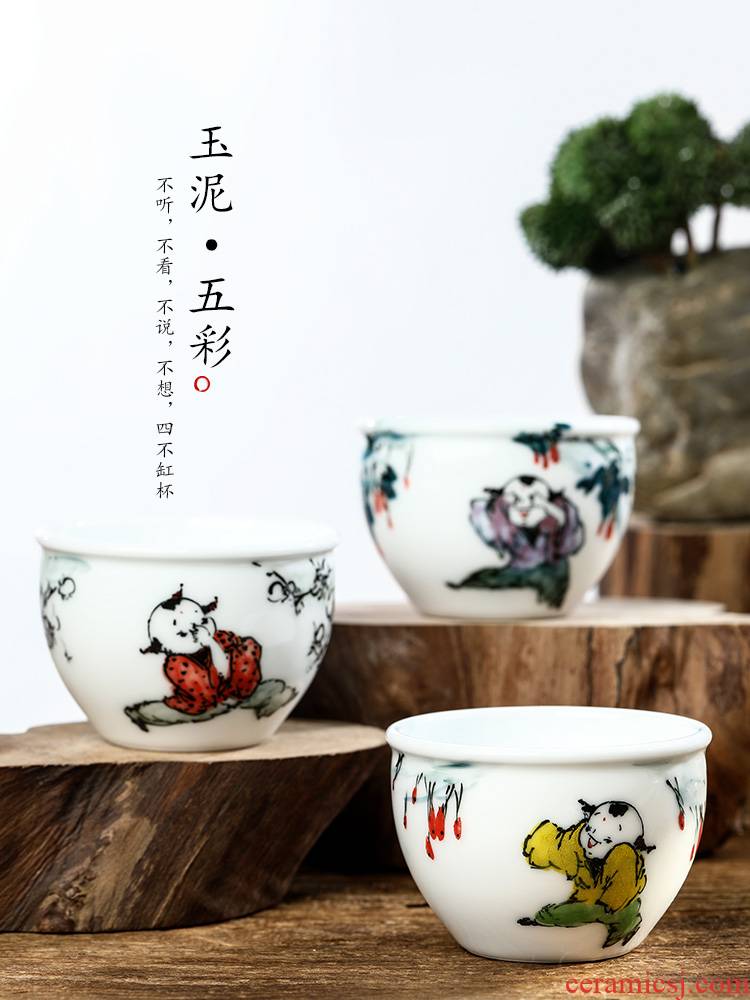 Jingdezhen checking ceramic cups white porcelain master cup single CPU kung fu tea urn sample tea cup single hand - made of the characters