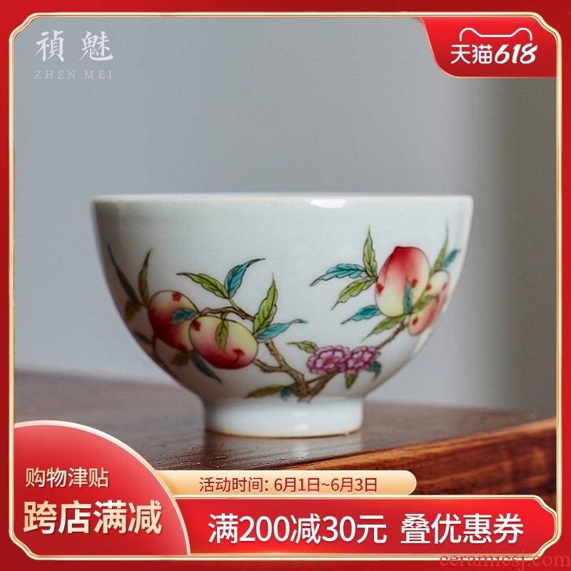 Shot incarnate the antique hand - made pastel peach master of jingdezhen ceramic kung fu tea set sample tea cup individual single CPU