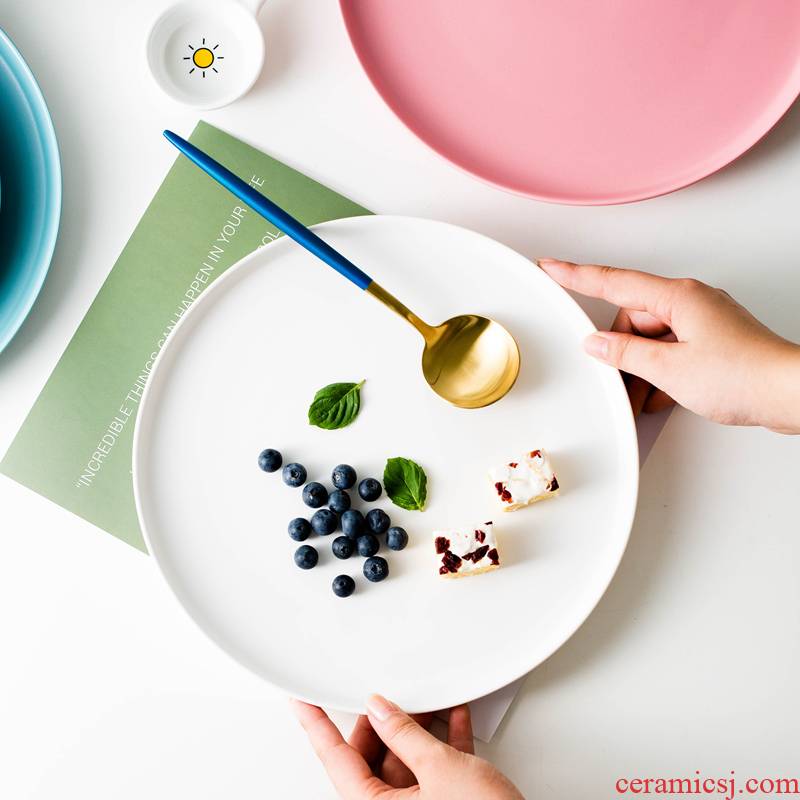 Nordic western food steak plate ceramic tableware flat pasta dish circular tray was creative breakfast tray
