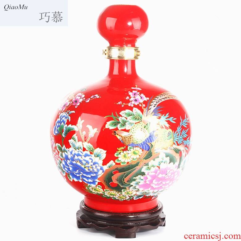 Qiao mu jingdezhen 5 jins of big red rooster ceramic bottle is the icing on the cake sealing ceramic bottle wine jars