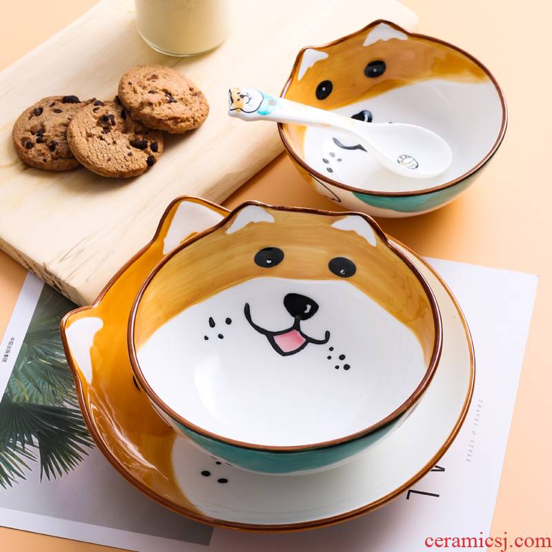 Cartoon dog ceramic bowl huskies bowl anaglyph animal modelling design, lovely children eating food suits for