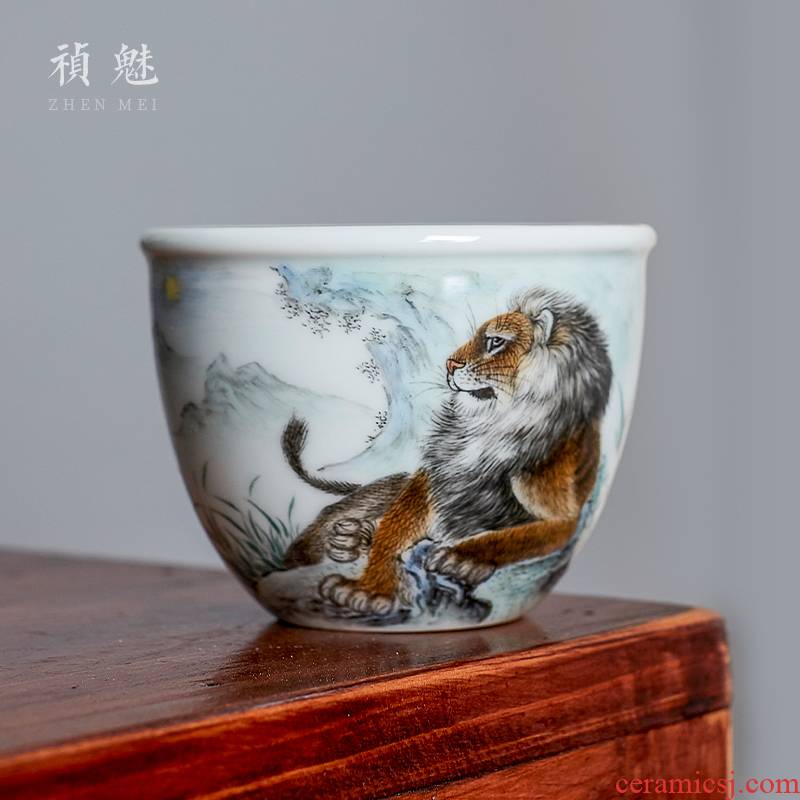 Shot incarnate the hand - made lion archaize cylinder of jingdezhen ceramic kung fu tea set individual sample tea cup master cup single CPU