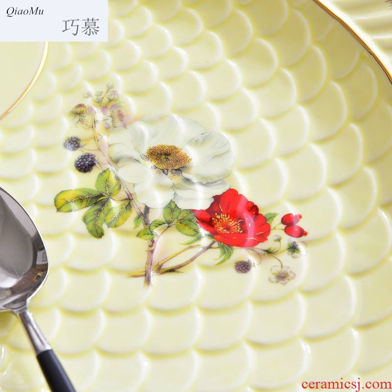 Qiao mu European golden fish plate ceramic household creative move more wedding special characteristics of the roast