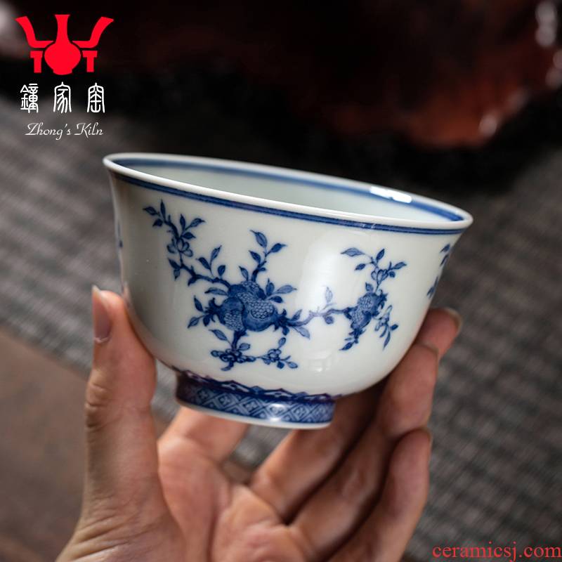 Clock home trade, one cup of single CPU jingdezhen blue and white maintain full checking ceramic cup sanduo high - grade tea cups