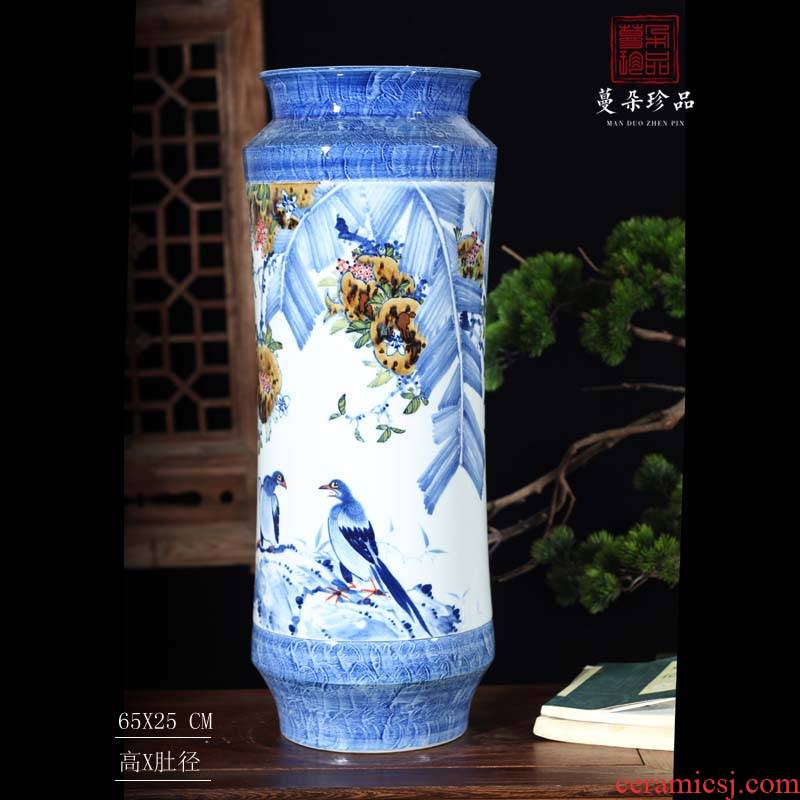 Jingdezhen hand - made pomegranate quiver two birds porcelain vase Jingdezhen porcelain carved his famous works