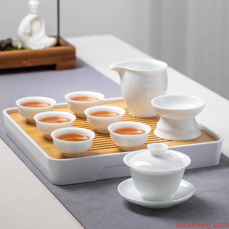 White porcelain ceramic tea set tea service suit household contracted high - end office lid bowl of small sets of kung fu tea cups