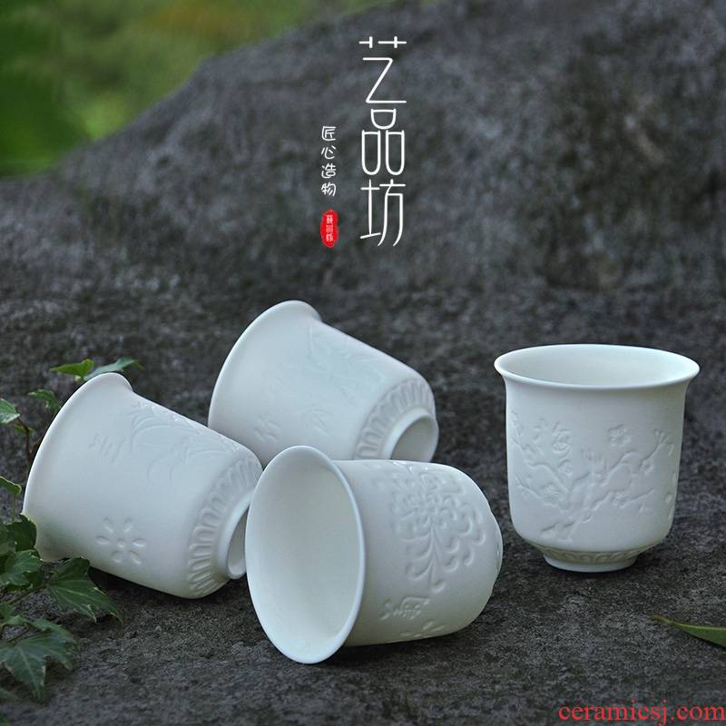 Qiao mu white porcelain unglazed graven images cup by patterns sample tea cup masters cup kung fu tea tea set large single CPU