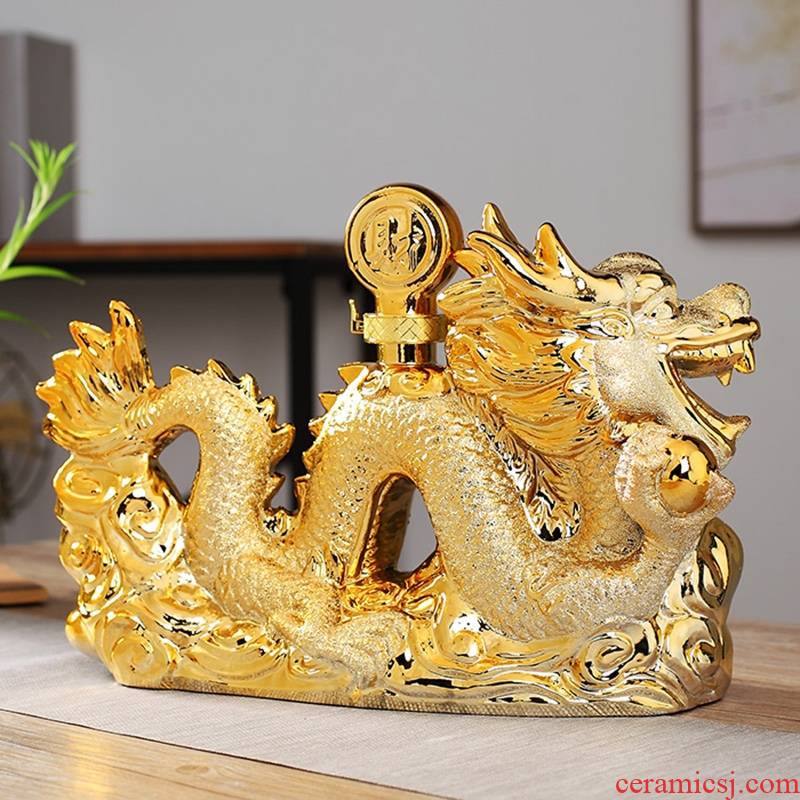 Qiao mu 3 jins gift porcelain ceramic bottle sealed empty wine bottle frosted glass shengshi longteng golden dragon furnishing articles