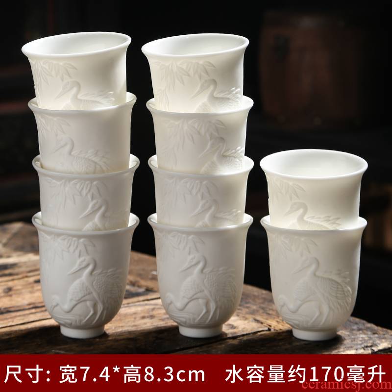 Heart sutra cup suet jade white porcelain tea cups biscuit firing embossed sheet glass bowl with large glass ceramic kung fu master