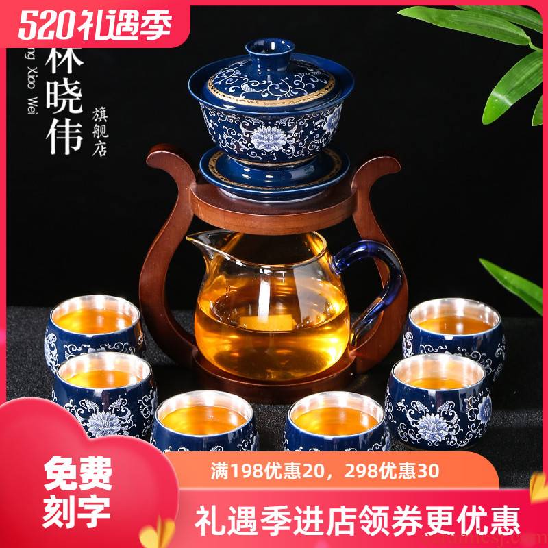Tasted silver gilding automatic glass kung fu tea set transparent ceramic lazy teapot tea ware has contracted household originality