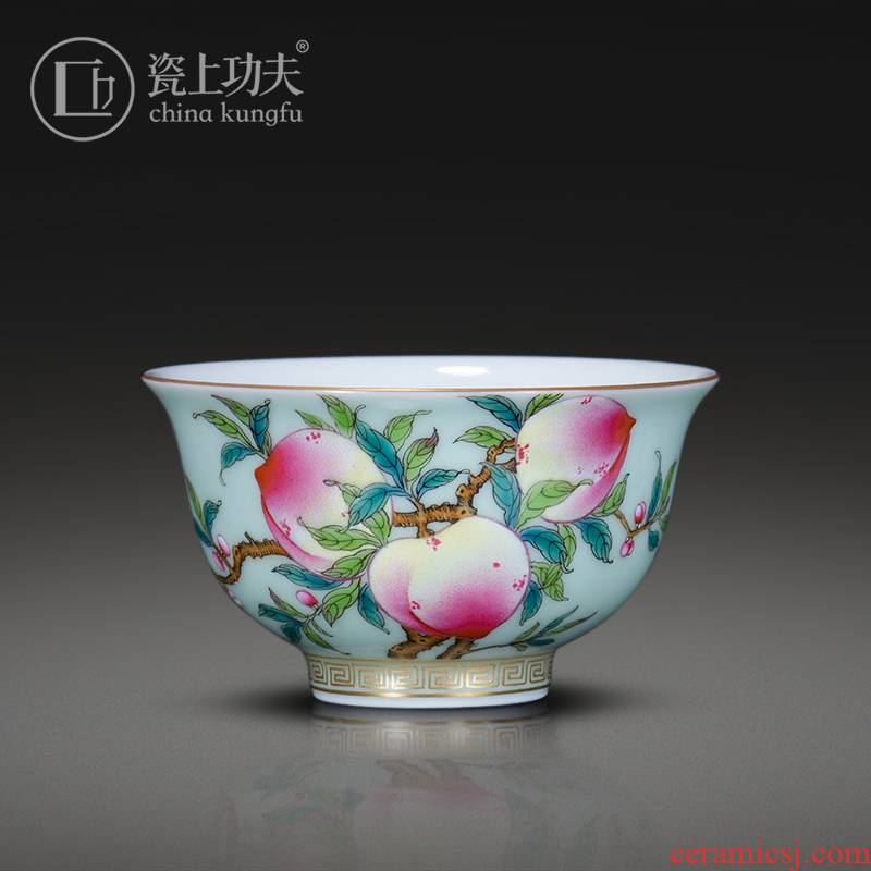 Hand - made colored enamel porcelain on kung fu peach sample tea cup of jingdezhen ceramic masters cup kung fu tea cup high - end