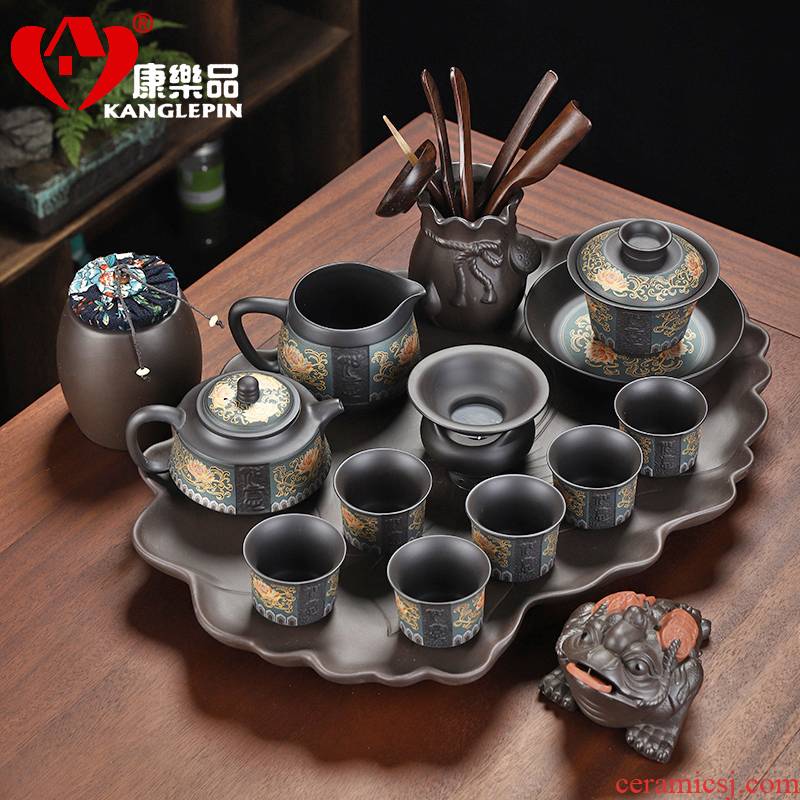 Recreational product ore violet arenaceous tureen tea set a complete set of contracted household teapot teacup tea tray was kung fu tea set