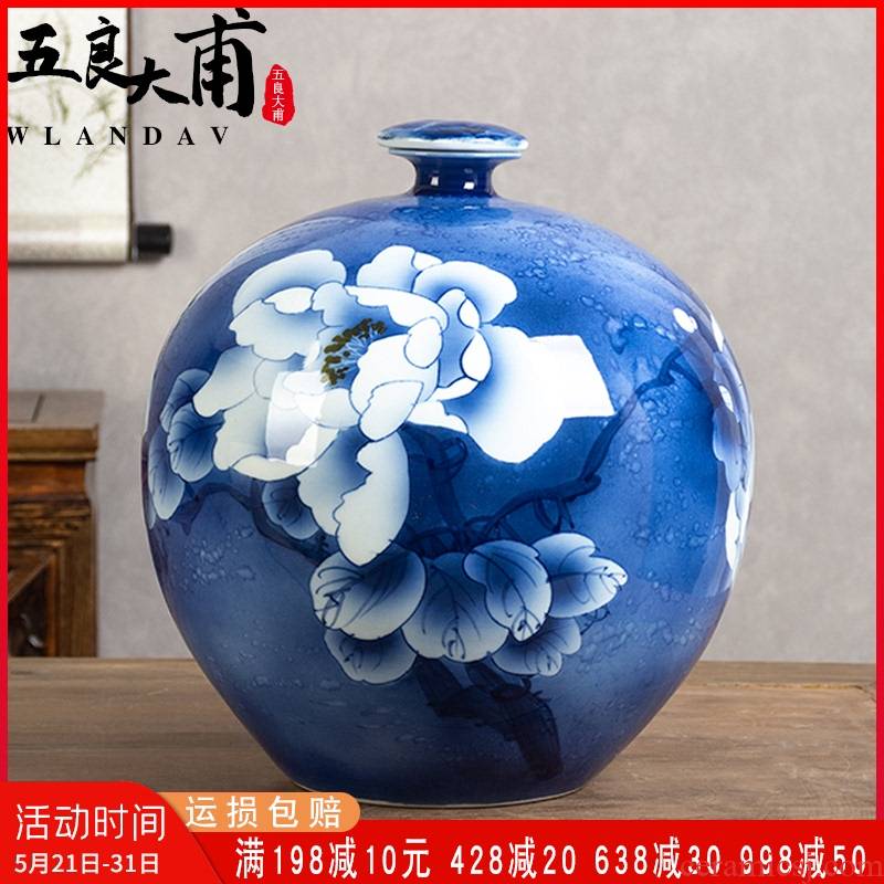 Jingdezhen hand - made ceramic decoration wine bottle home 15 kg pack sealing liquor jar archaize SanJiu jar