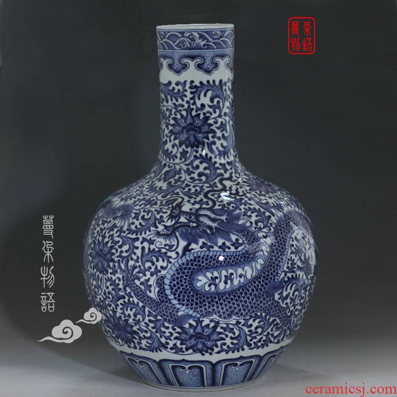 60-70 cm tall hand - made elegant blue and white celestial dragon vase qianlong atmospheric dragon decorative porcelain vase