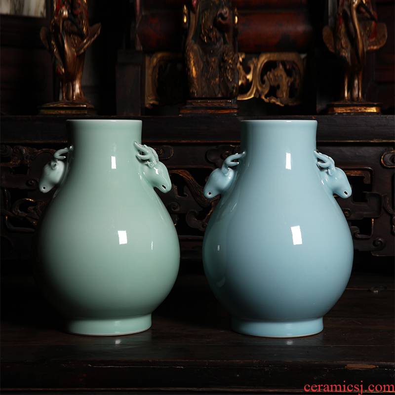 Celadon household act the role ofing is tasted name plum green/pink green deer ear statute of peony phoenix design study of the sitting room place vase