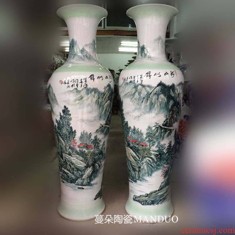 Jingdezhen hand - made 1.4 meters 1.6 meters tall vase painting landscape of large new home sitting room furnishings that occupy the home