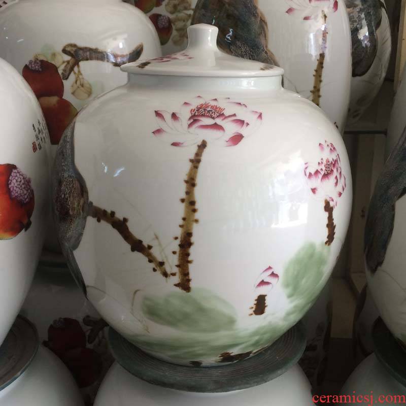 Jingdezhen 40 catty famille rose porcelain lotus cover type idea gourd can of apple lotus storage tank is fashionable household meters tank