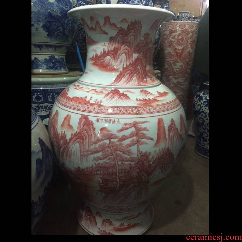 Jingdezhen in 80-88 cm high hand - made dragon pomegranate zun vase air landing big dragon landscape display vase