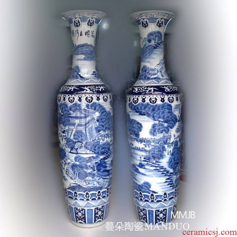 Jingdezhen hand - made 1.8 meters Gao Qingming vase painting of large villa furnishing articles enterprise culture
