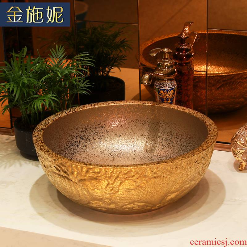 Gold cellnique stage basin circular jingdezhen ceramic toilet lavatory sink carved golden I and contracted
