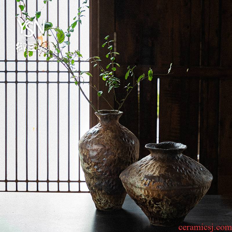 Three mud manual home stay hotel royal wabi-sabi zen wind furnishing articles coarse ceramic vase bearing arrangements with retro nostalgia