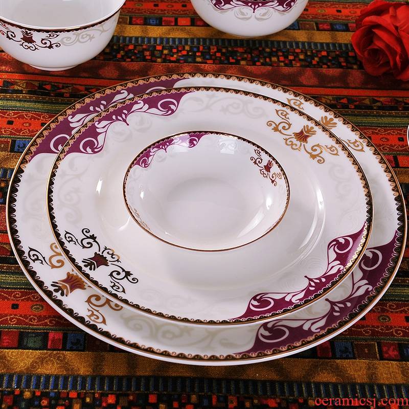 Qiao mu dishes suit ipads porcelain of jingdezhen ceramics tableware household combination European - style originality bowl chopsticks dishes suit