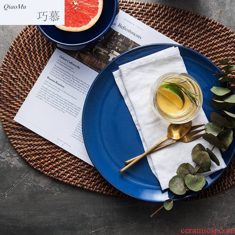 Qiao mu creative ceramic tableware inventory heart pure color breakfast pastry dish plate round steak soup plate plate plate