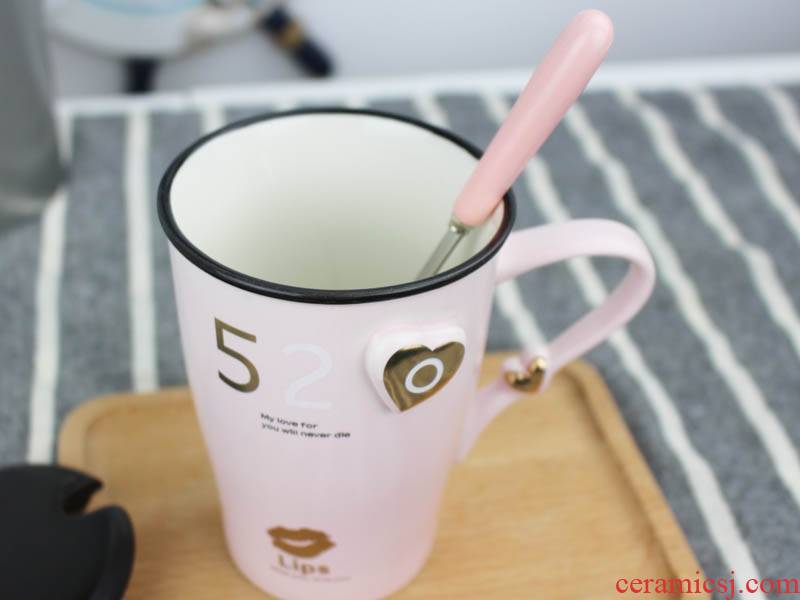 Qiao mu lovers han edition with cover cup a creative trend teaspoons of ceramic mugs marriage birthday gift of milk