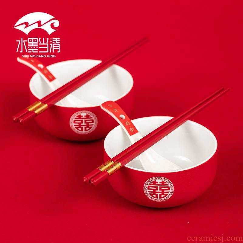 Red wedding bowl chopsticks suits for question high - grade ceramic home a gift boxes wedding wedding wedding gifts