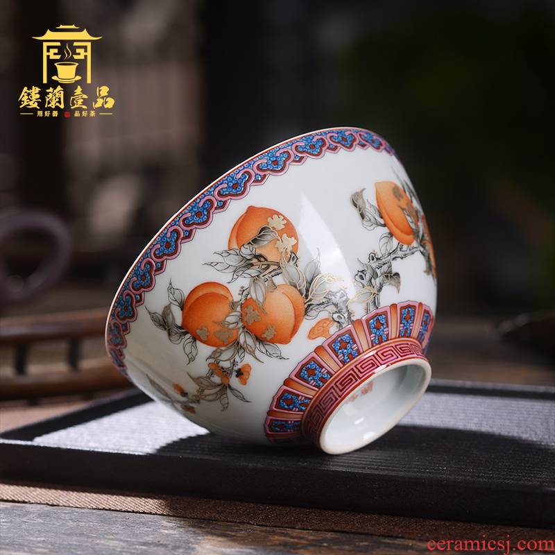 Jingdezhen ceramic all hand - made color ink alum red peach master cup large cups kung fu tea cup, bowl