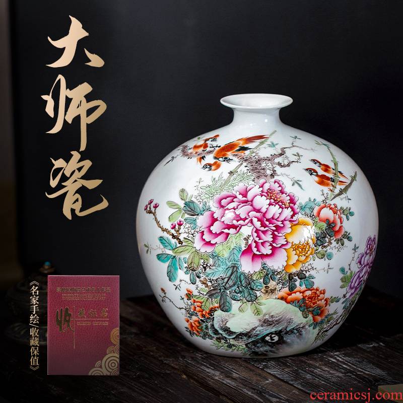 Jingdezhen ceramic hand - made flower arranging furnishing articles rich ancient frame decoration as TV ark, desktop new Chinese vase in the living room