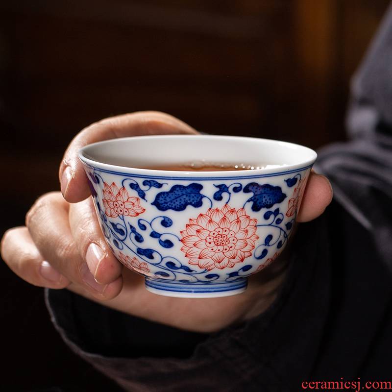 Owl up jingdezhen porcelain bound lotus flower painting of hand - made of kongfu master cup single cup tea classic design