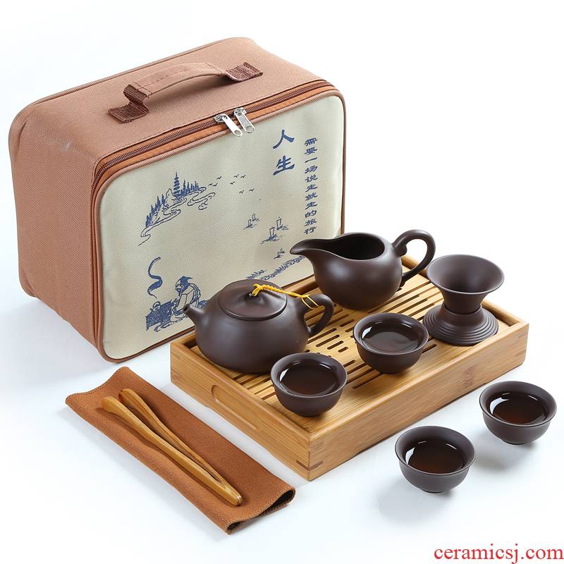 Travel zisha teapot ceramic tea set portable package kung fu tureen contracted household small tea cups suits for
