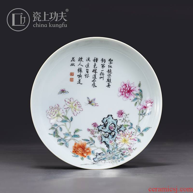 Checking porcelain on kung fu will hand pot peony kung fu tea accessories jingdezhen ceramic tray was high - end tea tray