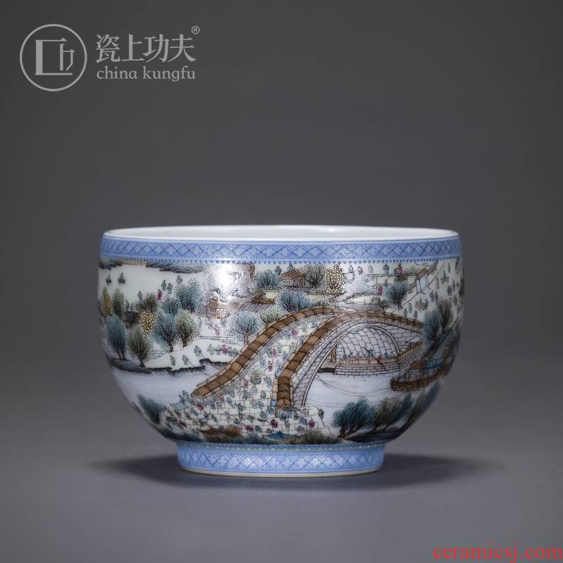 Porcelain kung fu tea cups on heavy pastel painting masters cup clear large jingdezhen tea by hand