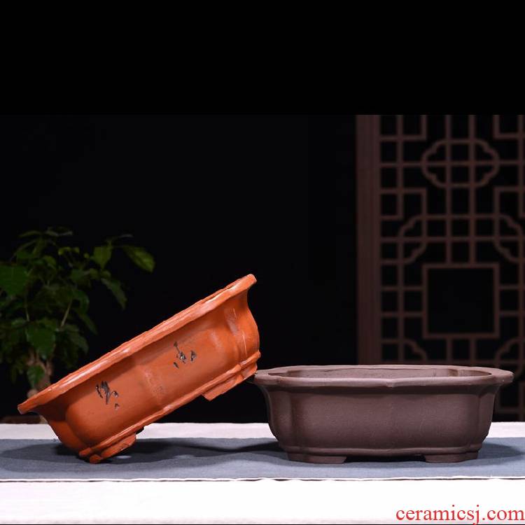 Yixing purple sand flowerpot rectangular basin potted bonsai ceramic household size Chinese wind balcony flowerpot