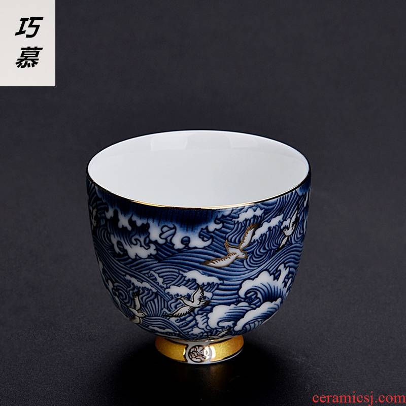 Qiao mu white porcelain cup blue coloured drawing or pattern, small sample tea cup masters cup individual to a cup of tea light kung fu tea set